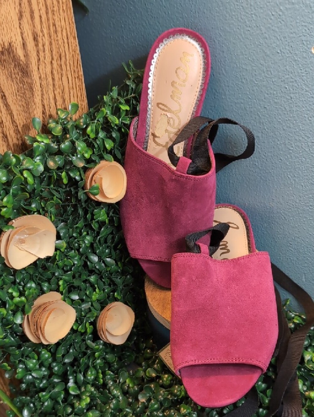 Sam Edelman Wine Suede Lace-Up Open-Back Mules